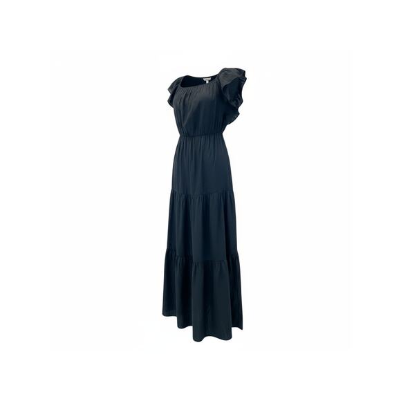 Pretty Garden Black Flutter Sleeve Tiered Maxi Dress - S - Picture 3 of 9